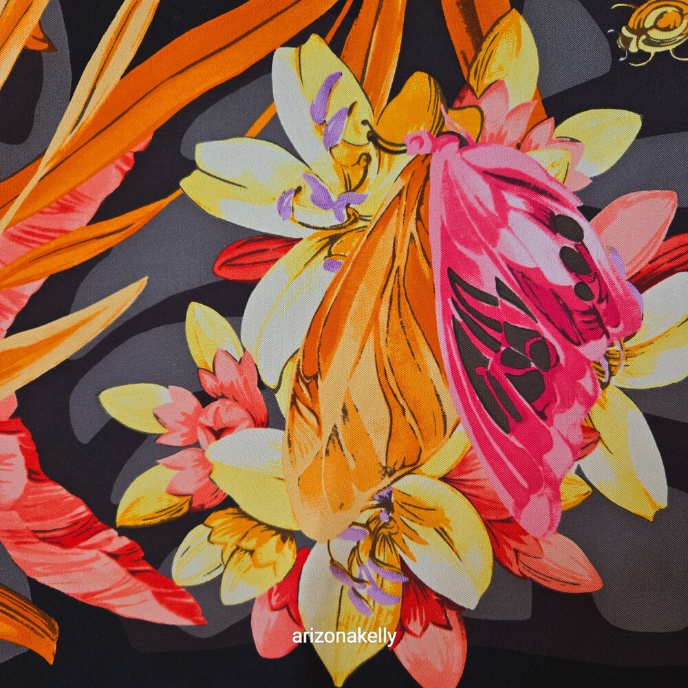 Salvatore Ferragamo Silk Scarf Hand-Rolled Hems Butterfly in Flower Garden - Picture 5 of 12